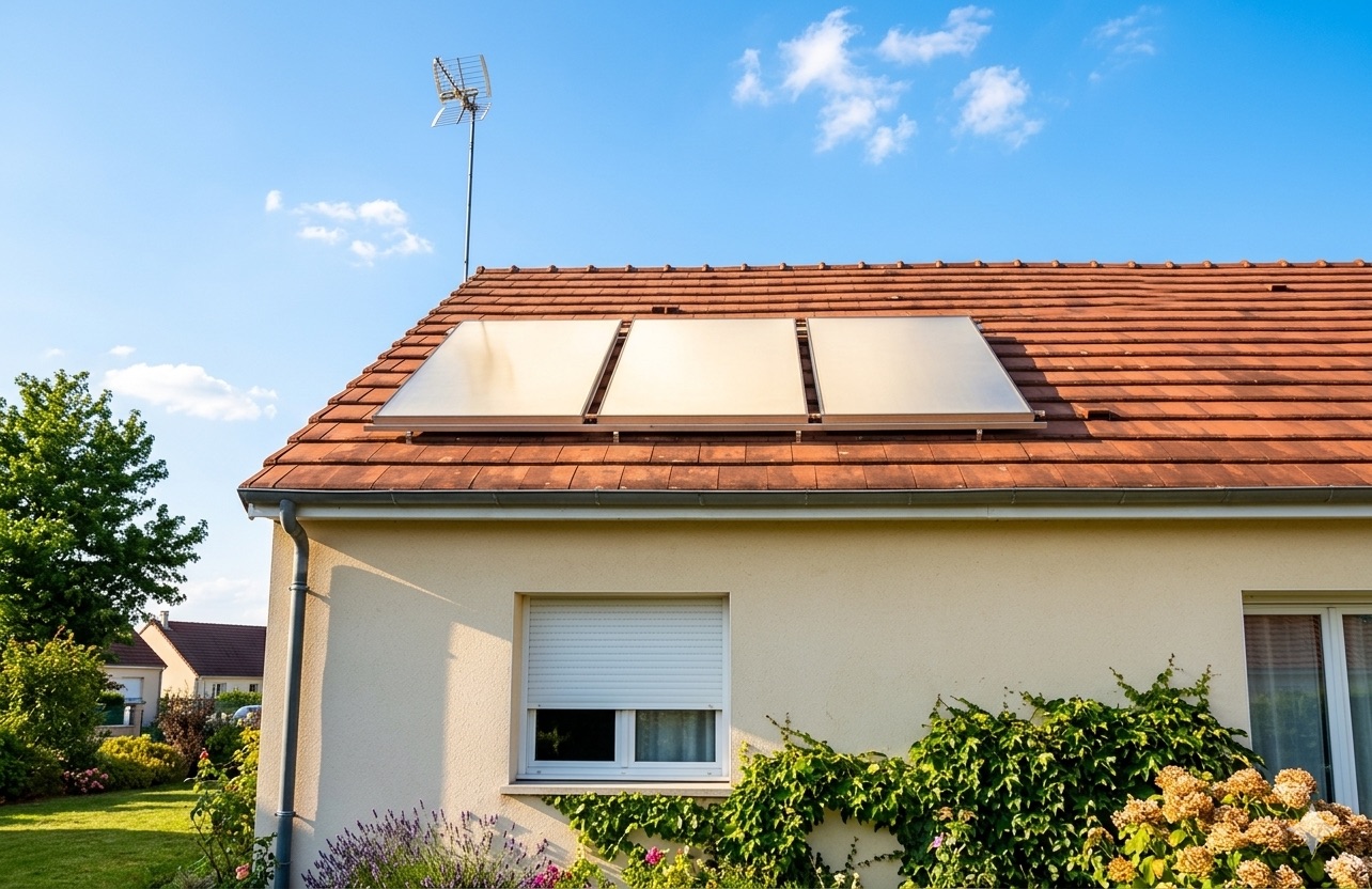Solar thermal panels installed on a French home